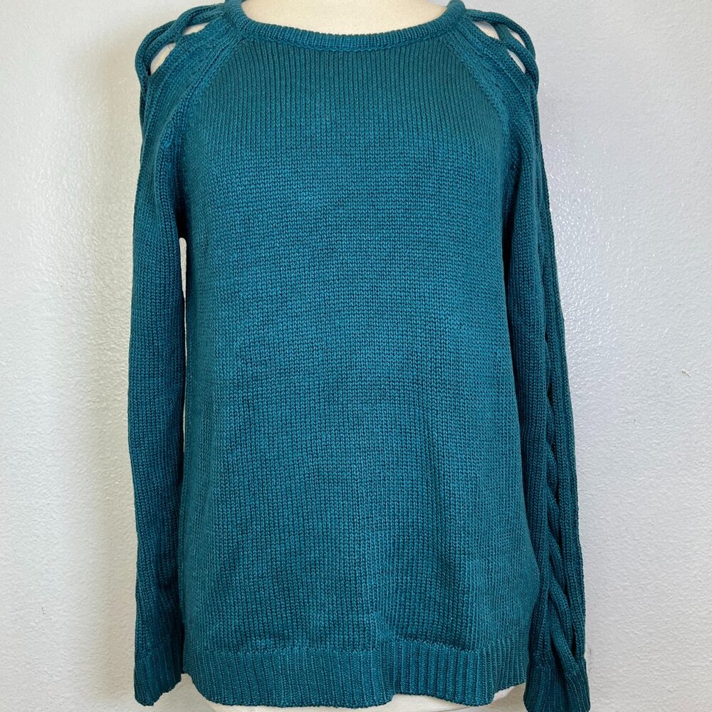 Forever 21 Braided Knit Cold Shoulder Size 1X Womens Teal Sweater Top